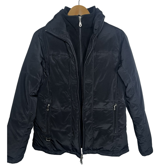 Larry Levine Down Jacket Womens Small Black Puffer Fleece Lined Zip Coat - Picture 15 of 15